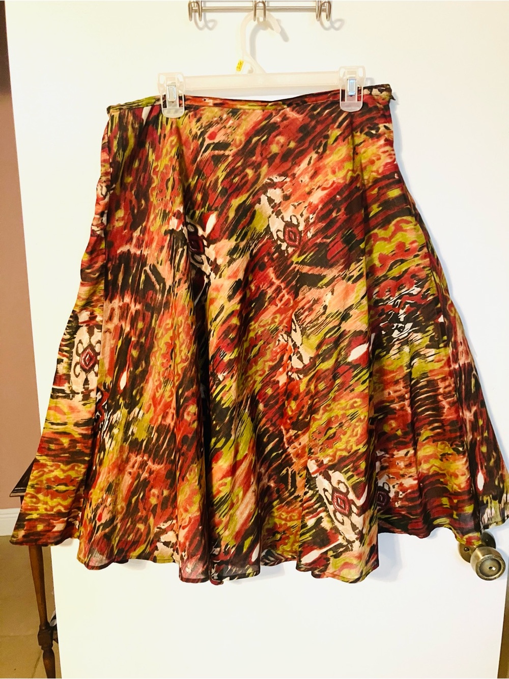 Chico's Fall Colors Abstract Cotton A-Line Knee-Length Lined Skirt Size 2 Zip